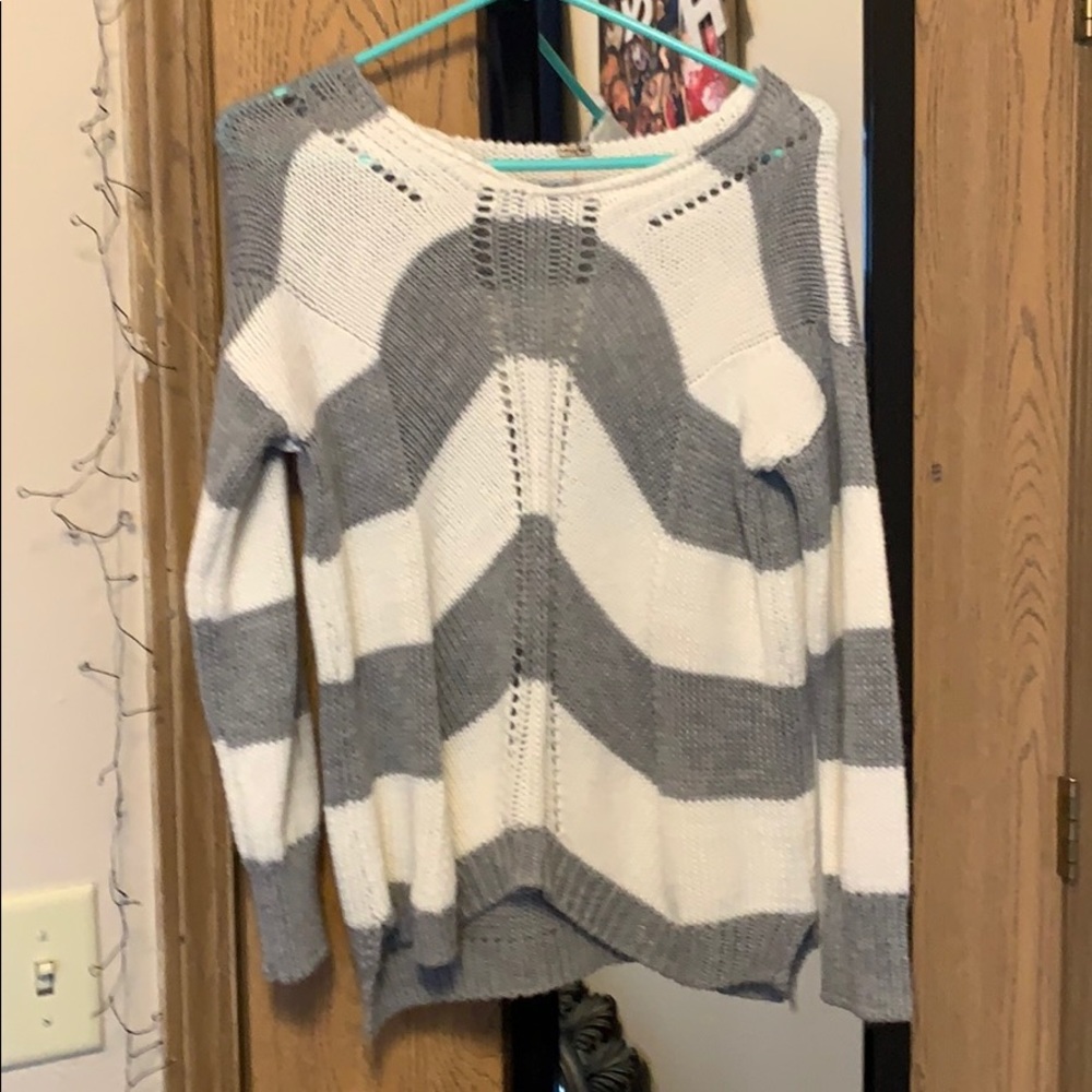 Gray and White Striped Sweater